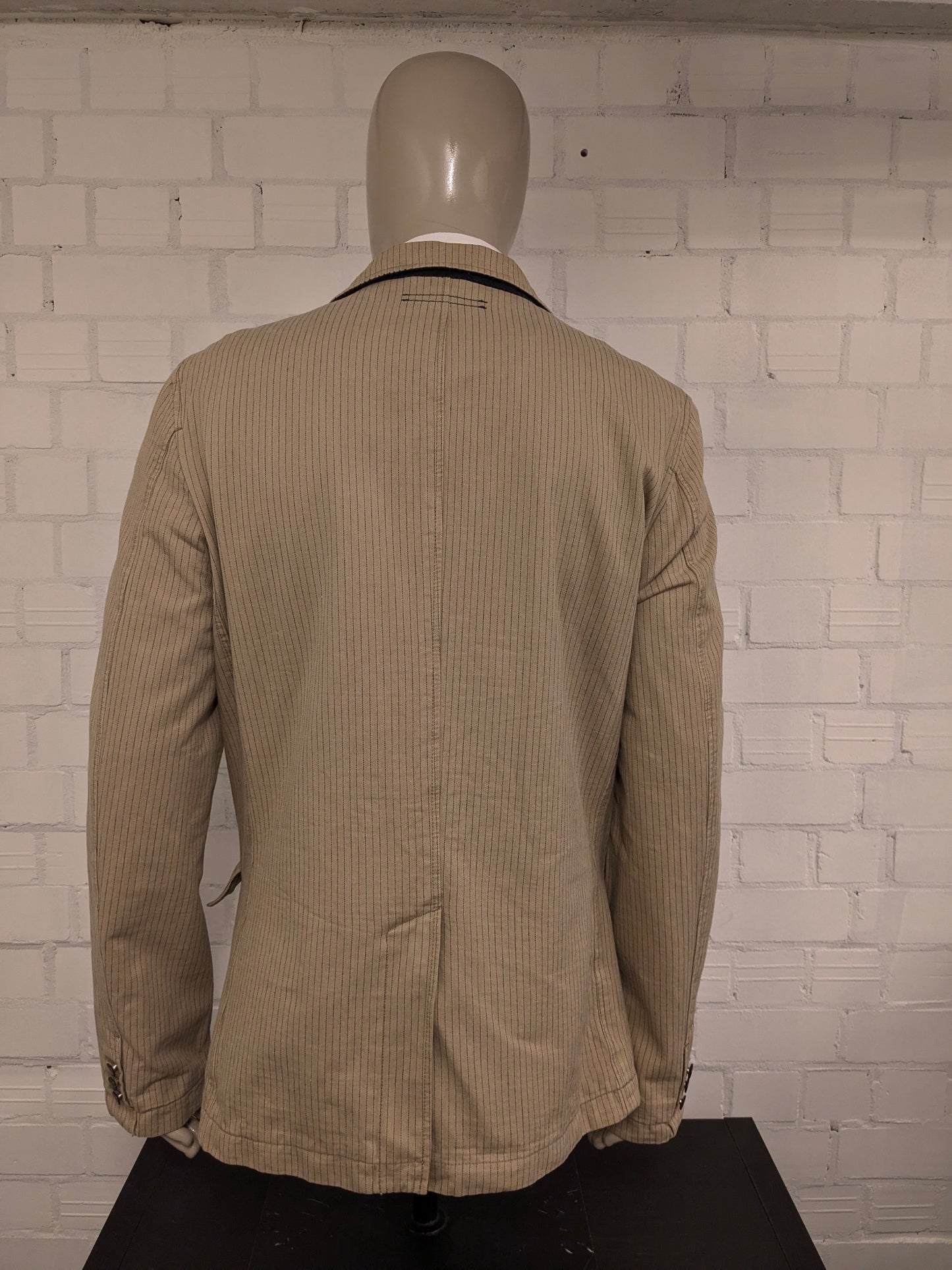 Vintage Angelo Litrico Casual colbert. Beige Grijs gestreept. Maat XL.