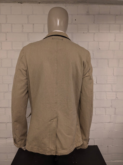 Vintage Angelo Litrico Casual colbert. Beige Grijs gestreept. Maat XL.
