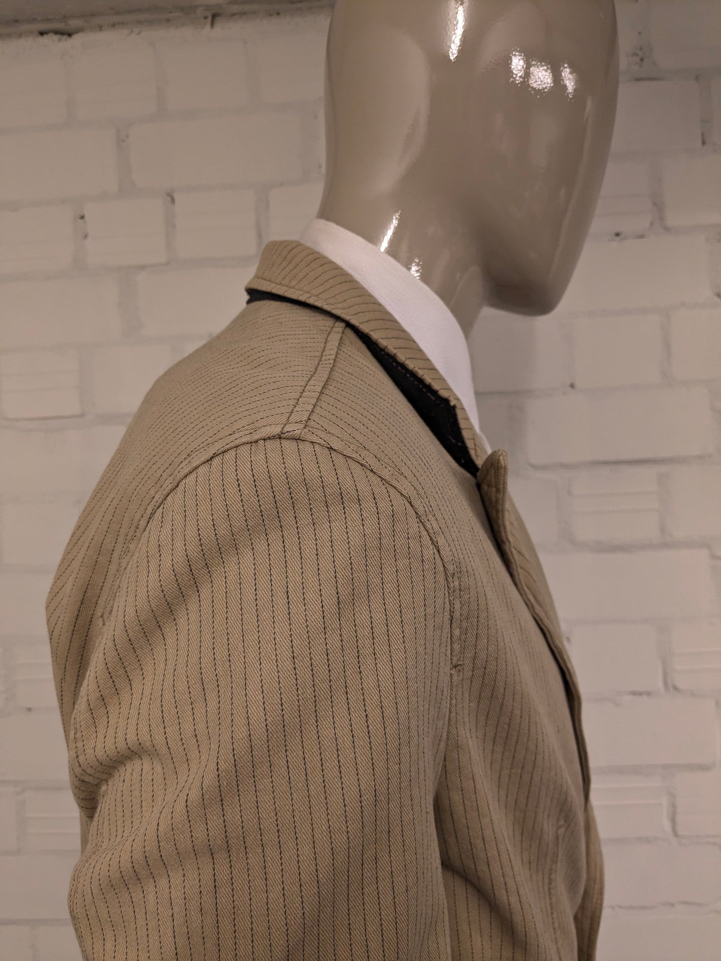 Vintage Angelo Litrico Casual colbert. Beige Grijs gestreept. Maat XL.