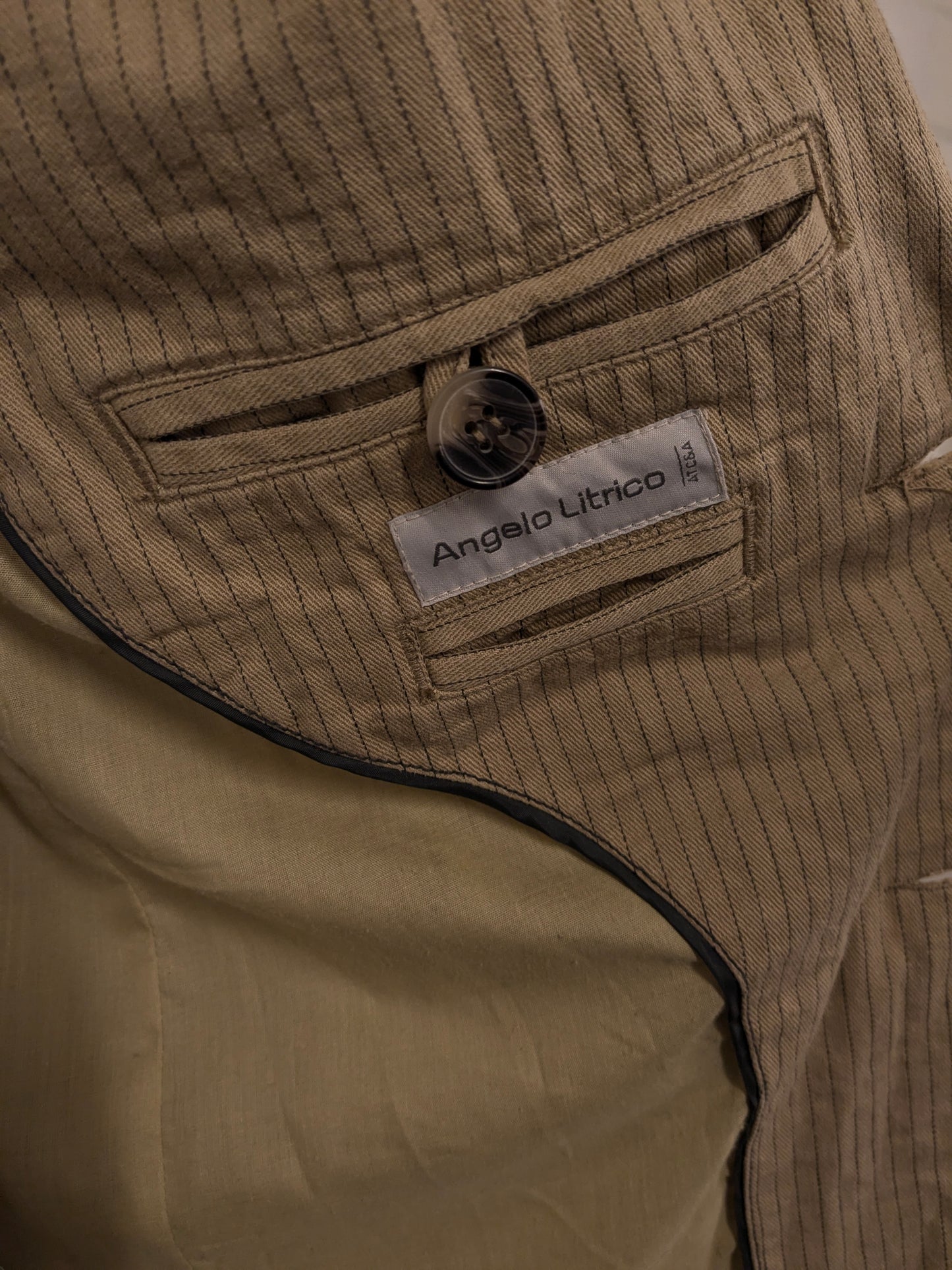 Vintage Angelo Litrico Casual colbert. Beige Grijs gestreept. Maat XL.