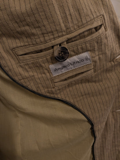 Vintage Angelo Litrico Casual colbert. Beige Grijs gestreept. Maat XL.