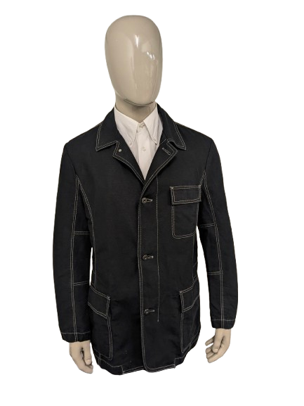 Stones Casual colbert. Zwart met Witte stiksels. Maat L.