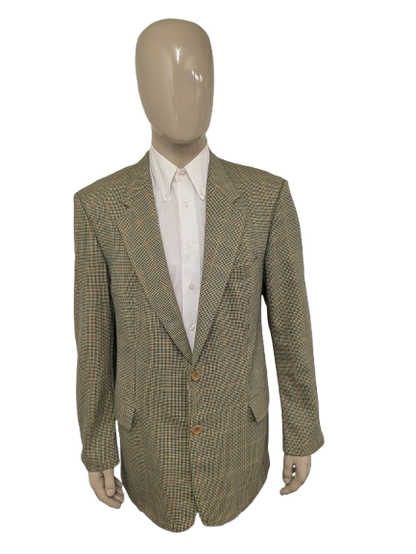 Vintage Hugo Boss colbert. Groen Bruin motief. Maat 106 (52 / L) Lang model.