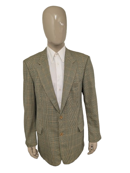 Vintage Hugo Boss colbert. Groen Bruin motief. Maat 106 (52 / L) Lang model.