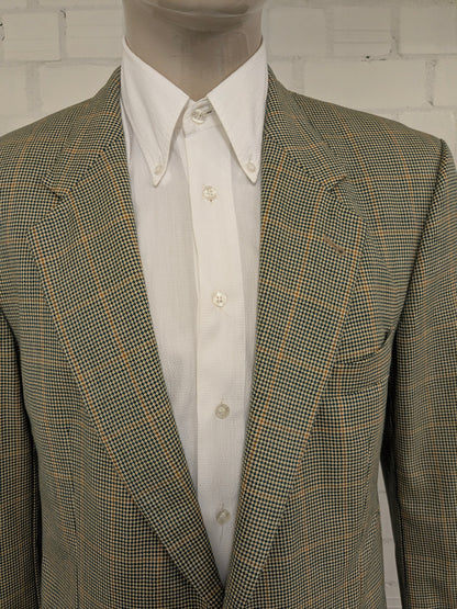 Vintage Hugo Boss colbert. Groen Bruin motief. Maat 106 (52 / L) Lang model.