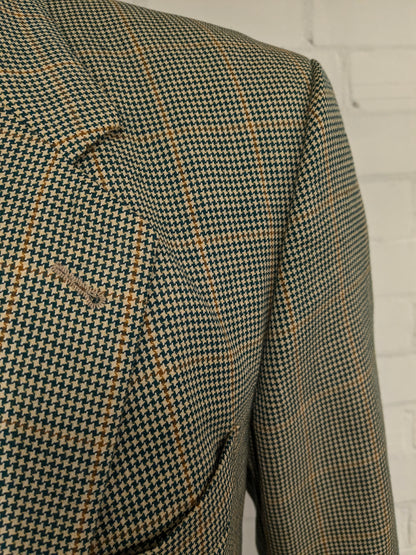 Vintage Hugo Boss colbert. Groen Bruin motief. Maat 106 (52 / L) Lang model.