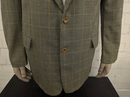 Vintage Hugo Boss colbert. Groen Bruin motief. Maat 106 (52 / L) Lang model.