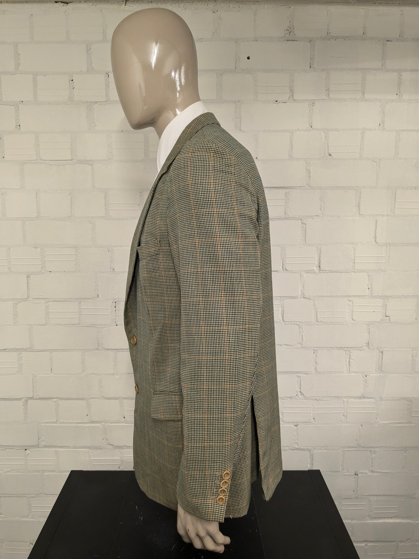 Vintage Hugo Boss colbert. Groen Bruin motief. Maat 106 (52 / L) Lang model.
