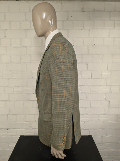 Vintage Hugo Boss colbert. Groen Bruin motief. Maat 106 (52 / L) Lang model.