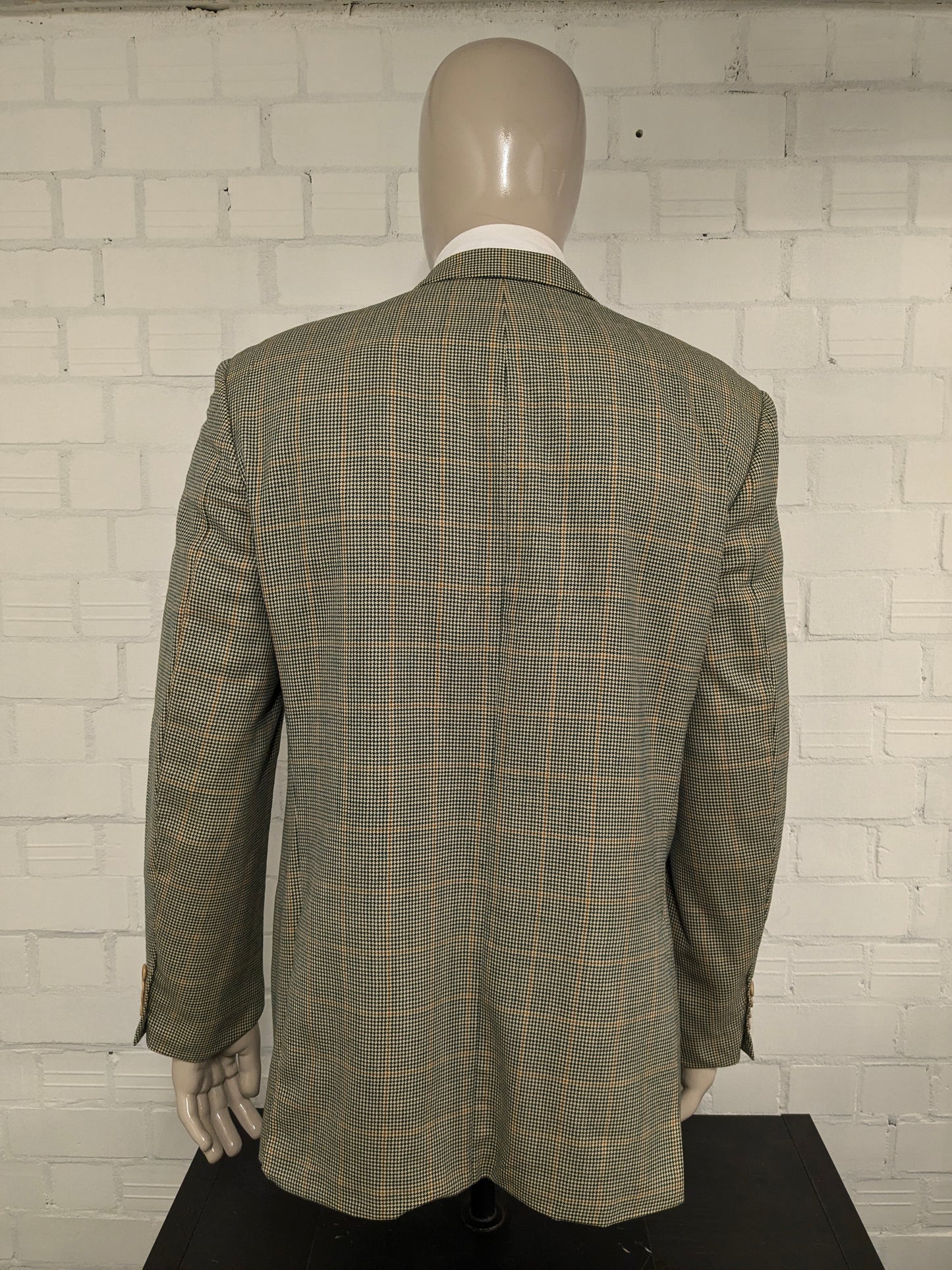 Vintage Hugo Boss colbert. Groen Bruin motief. Maat 106 (52 / L) Lang model.