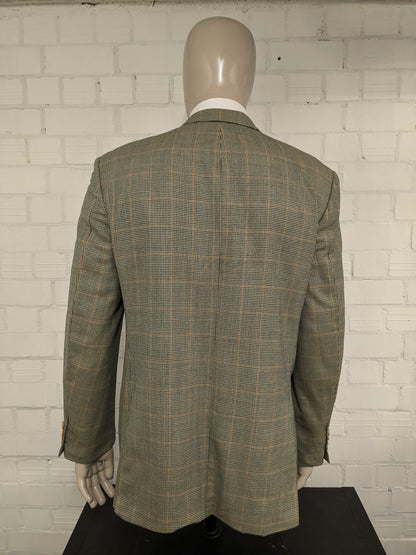 Vintage Hugo Boss colbert. Groen Bruin motief. Maat 106 (52 / L) Lang model.