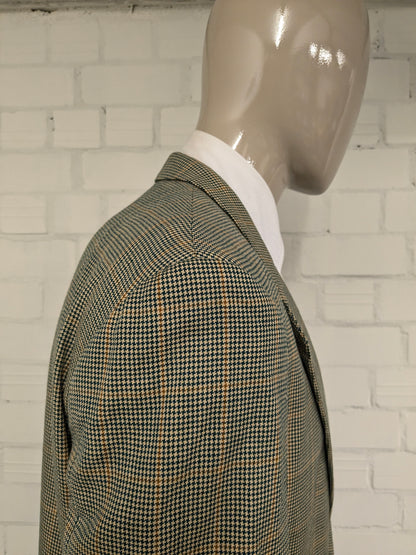 Vintage Hugo Boss colbert. Groen Bruin motief. Maat 106 (52 / L) Lang model.