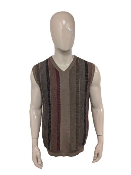 Vintage Baileys Wollen spencer. Bruin Rood Blauw motief. Maat L. 50% Wol.