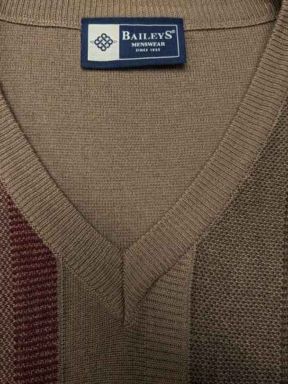 Vintage Baileys Wollen spencer. Bruin Rood Blauw motief. Maat L. 50% Wol.