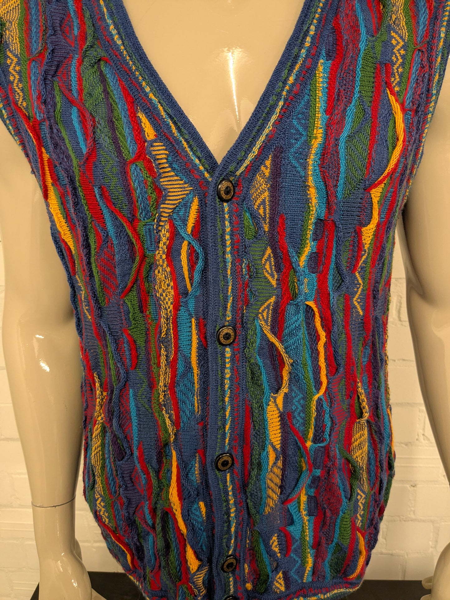 Purely Merino Wollen spencer. Gaaf Carlo Carlucci Look / gekleurd motief. Maat XL.