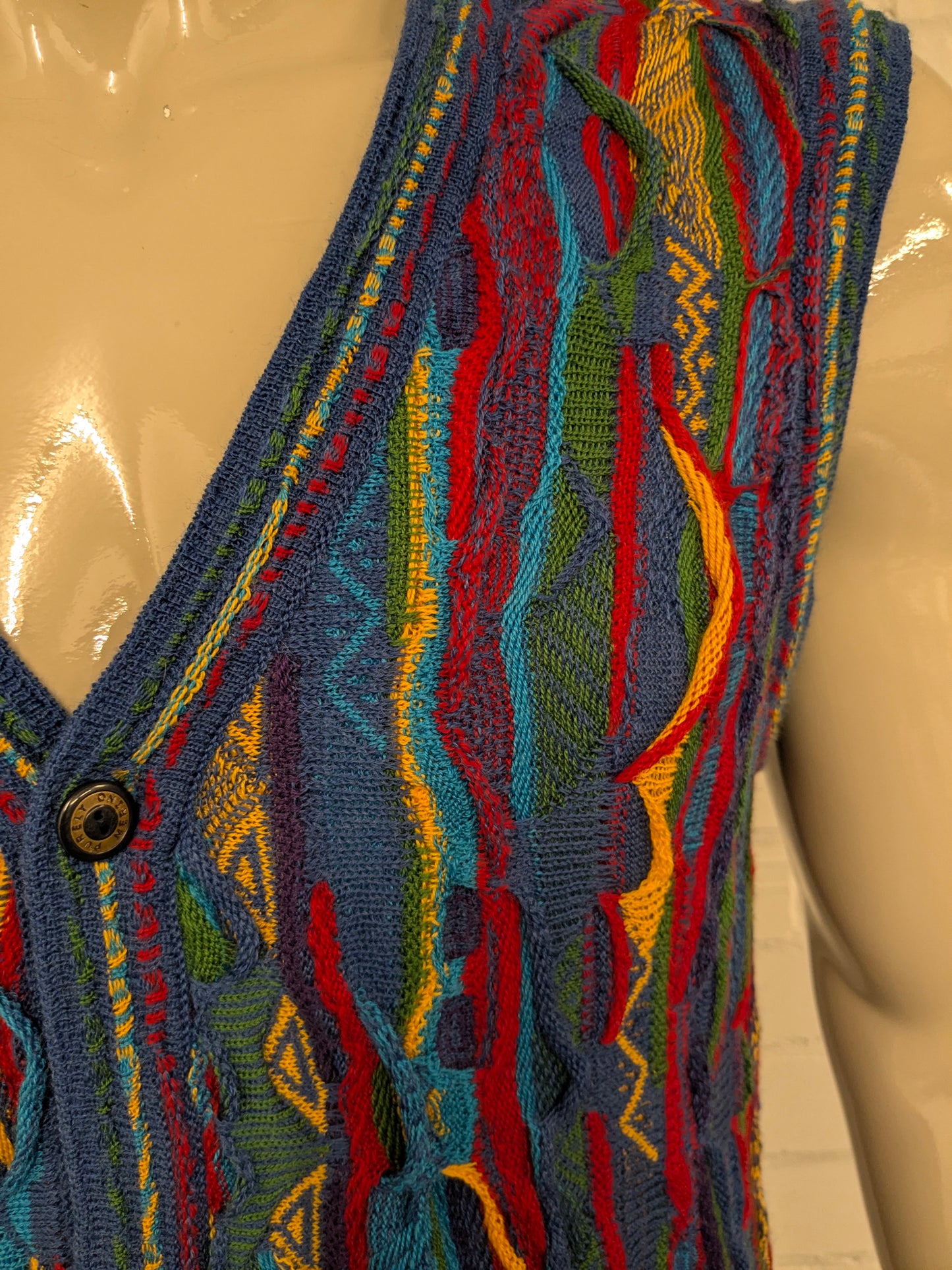 Purely Merino Wollen spencer. Gaaf Carlo Carlucci Look / gekleurd motief. Maat XL.