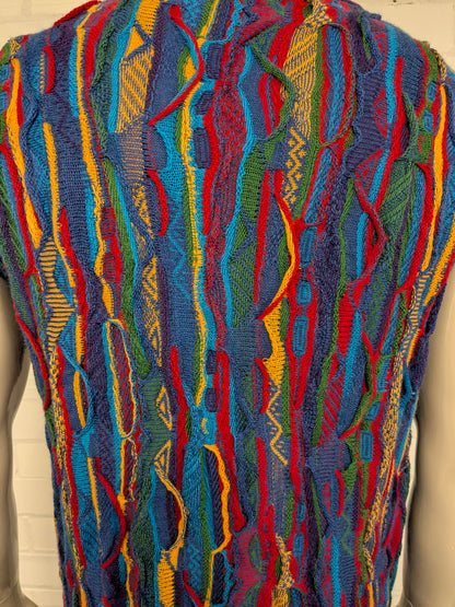 Purely Merino Wollen spencer. Gaaf Carlo Carlucci Look / gekleurd motief. Maat XL.