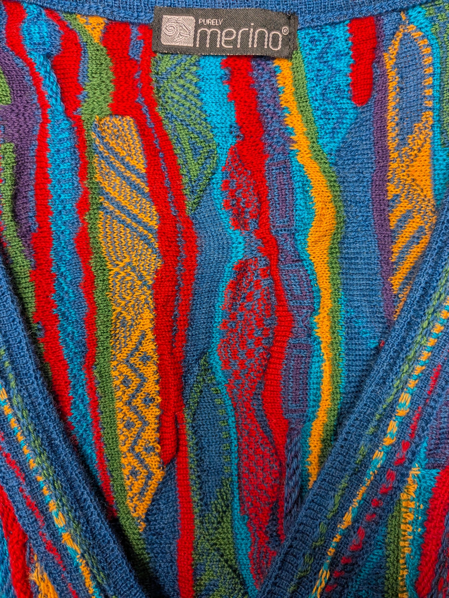 Purely Merino Wollen spencer. Gaaf Carlo Carlucci Look / gekleurd motief. Maat XL.