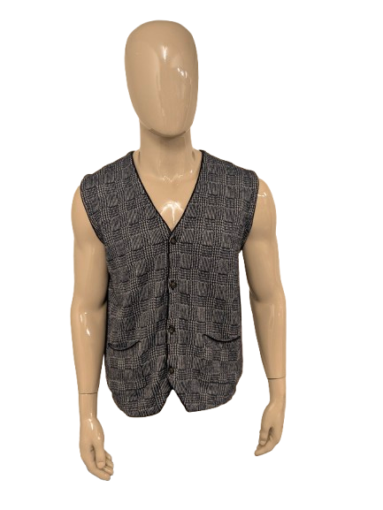 Gio Ferrari Lamswollen gilet. Blauw Grijs geruit. Maat L. 80% Lamswol.