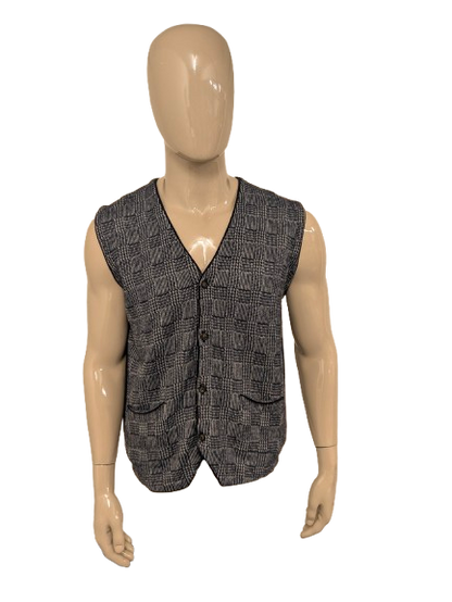 Gio Ferrari Lamswollen gilet. Blauw Grijs geruit. Maat L. 80% Lamswol.