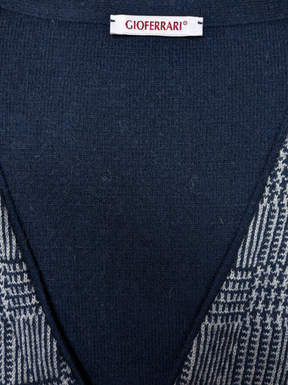 Gio Ferrari Lamswollen gilet. Blauw Grijs geruit. Maat L. 80% Lamswol.