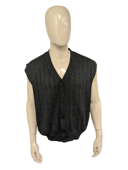 Vintage Barisal Wollen spencer / gilet. Donker Grijs gemêleerd. Maat XL. 50% Wol.