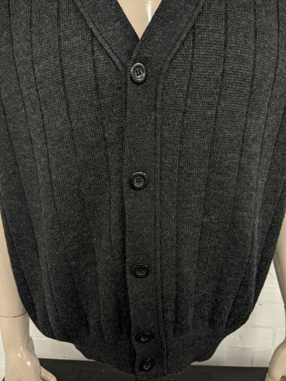 Vintage Barisal Wollen spencer / gilet. Donker Grijs gemêleerd. Maat XL. 50% Wol.