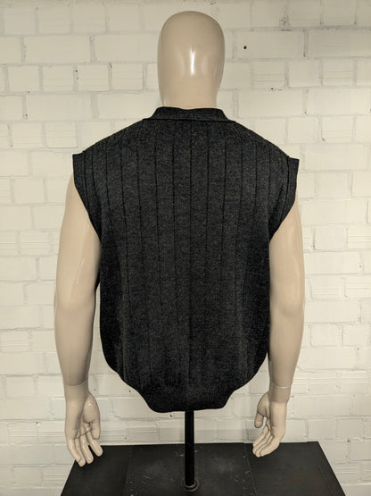 Vintage Barisal Wollen spencer / gilet. Donker Grijs gemêleerd. Maat XL. 50% Wol.