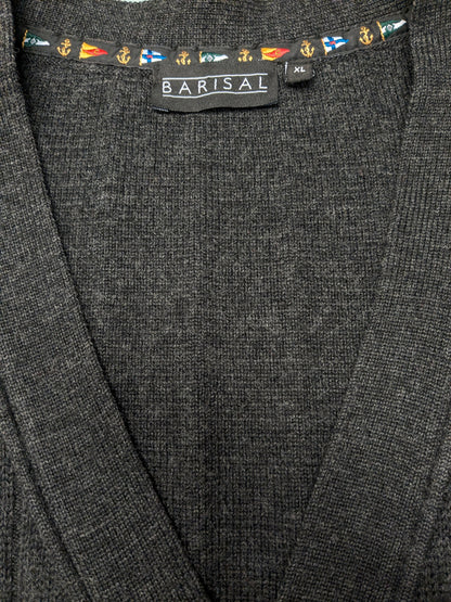 Vintage Barisal Wollen spencer / gilet. Donker Grijs gemêleerd. Maat XL. 50% Wol.