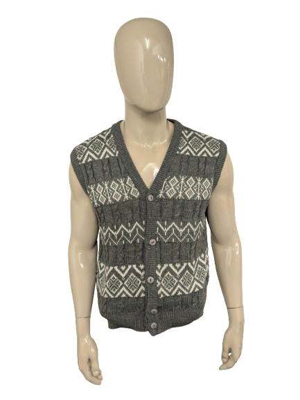 Vintage C&A spencer / gilet. Grijs Wit motief. Maat L.