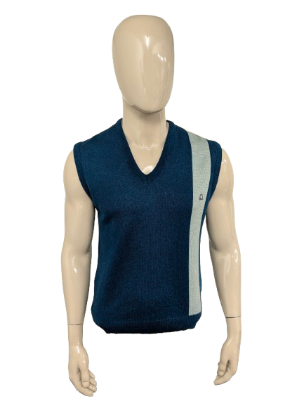 Vintage Cal Coup Wollen spencer met V-Hals. Blauw Grijs gekleurd. Maat M.