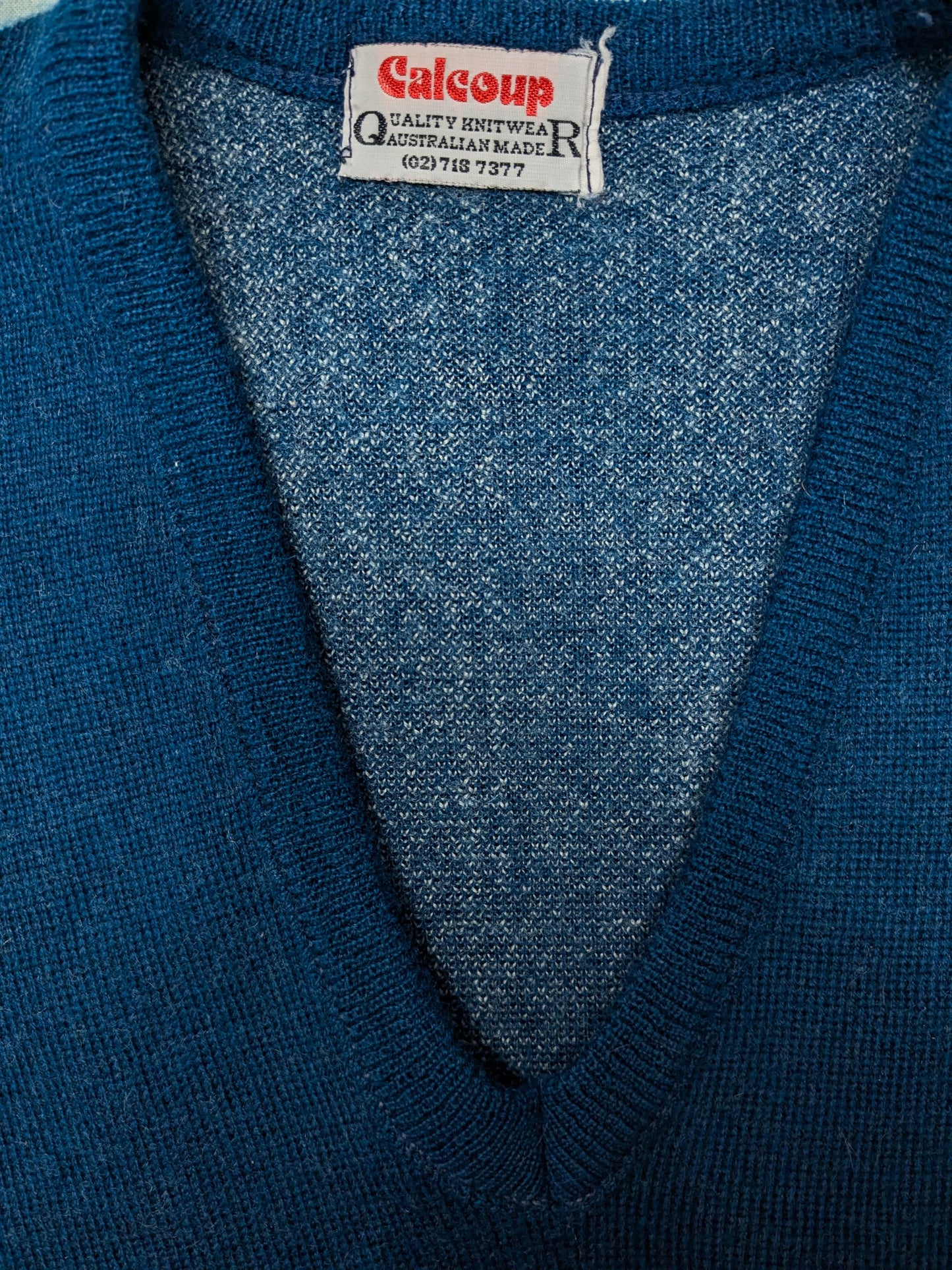 Vintage Cal Coup Woolen Spencer mit V-Ausschnitt. Blaugrau gefärbt. Größe M.