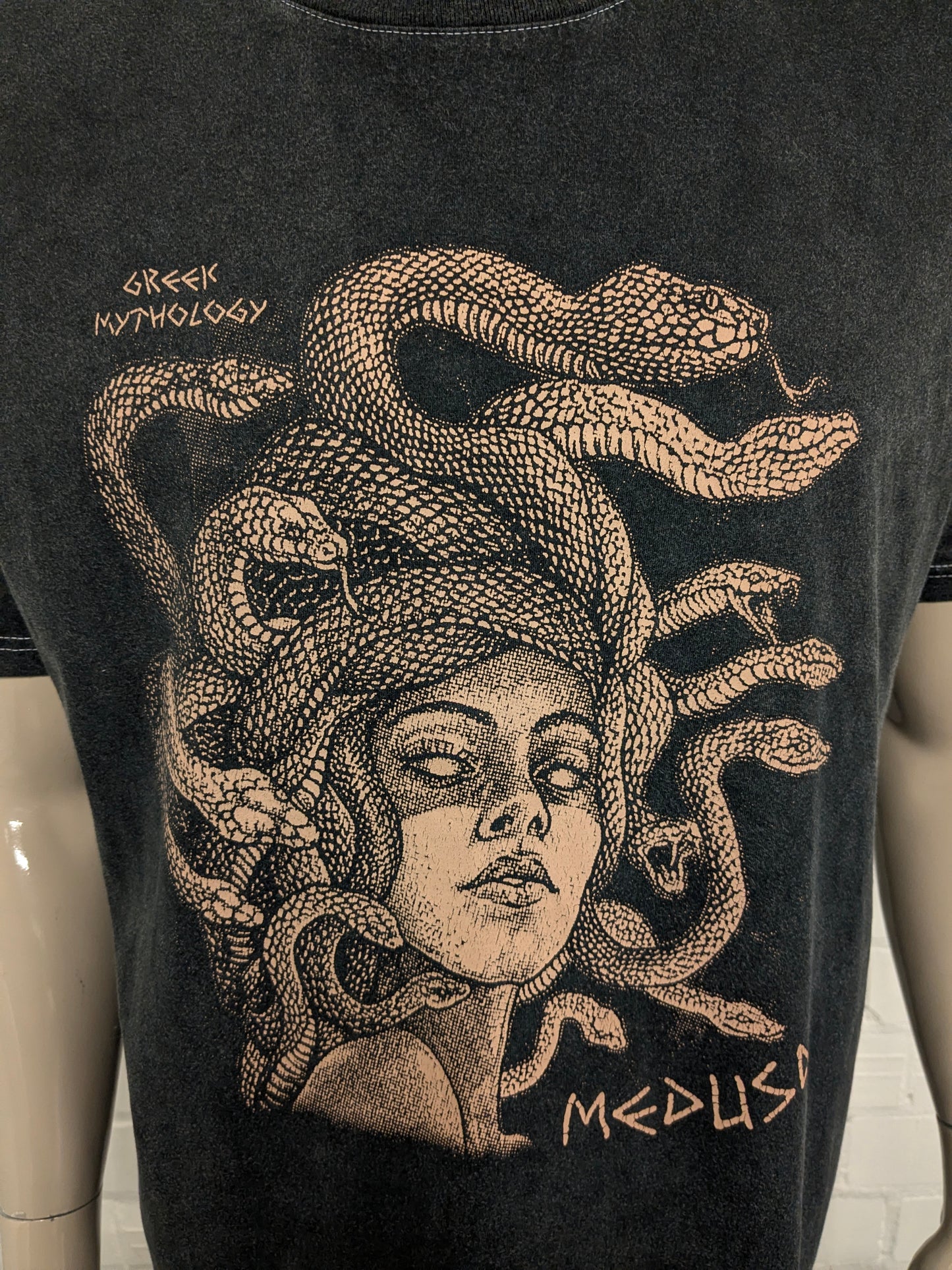 Stonewashed Medusa shirt. Gray mixed with print. Size XL.