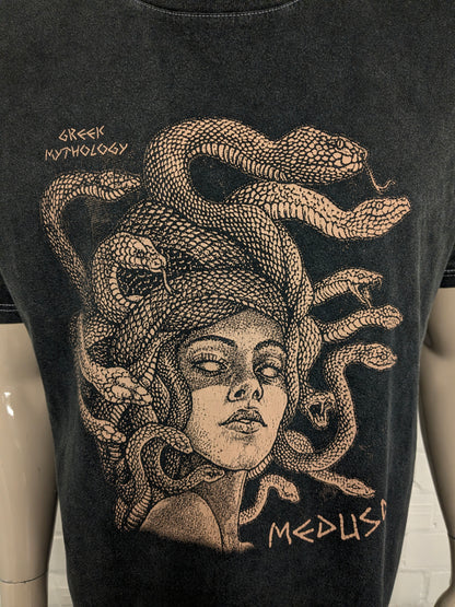 Stonewashed Medusa shirt. Gray mixed with print. Size XL.