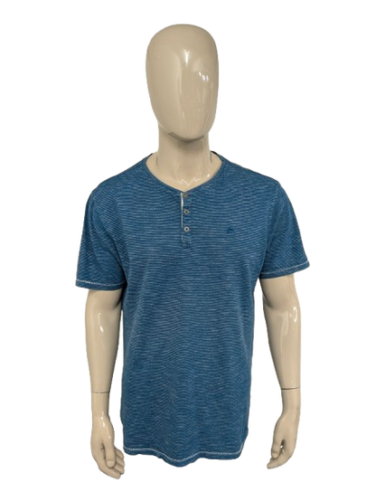 Lerros-Hemd mit Knöpfen. Weiß-blau gestreift. Größe XL.