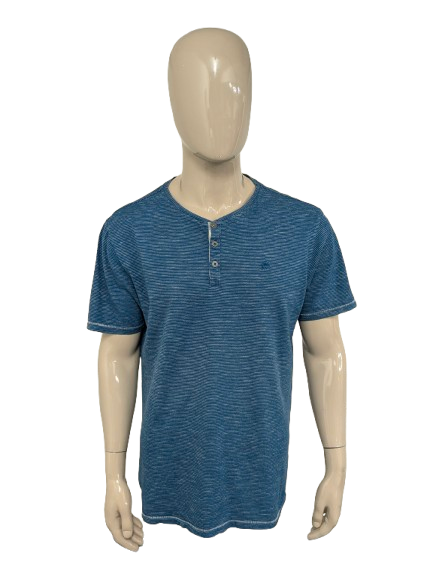 Lerros shirt met knoopjes. Wit Blauw gestreept. Maat XL.