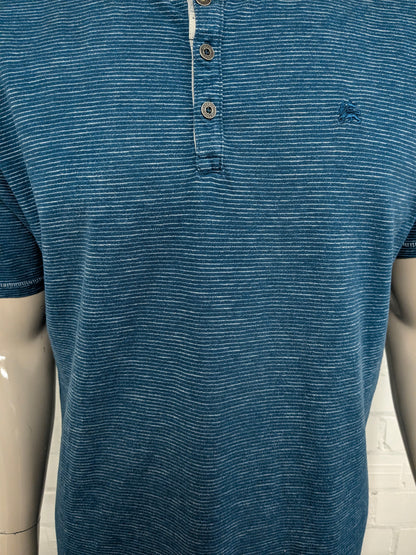 Lerros-Hemd mit Knöpfen. Weiß-blau gestreift. Größe XL.