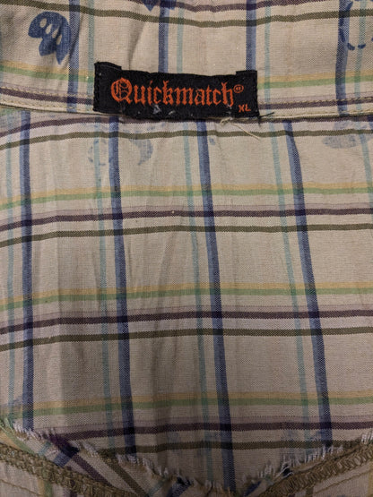 Quickmatch vintage overhemd met drukknopen en puntkraag. Groen Blauw Geel Paarse print. Maat XL.