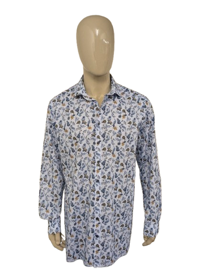 Chemise Olymp Louxor. Imprimé floral bleu marron. Taille XL. coupe moderne.