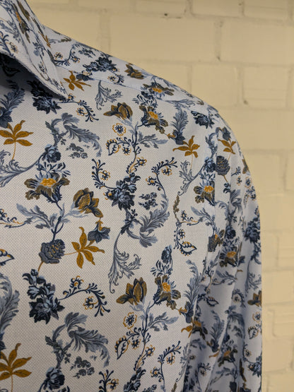 Chemise Olymp Louxor. Imprimé floral bleu marron. Taille XL. coupe moderne.