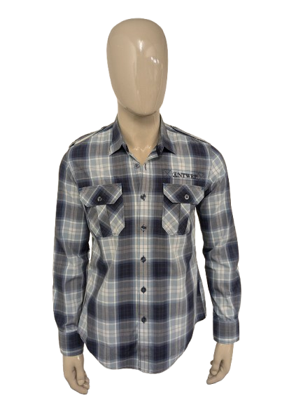 Antwrp overhemd. Blauw Grijs geruit. Maat L.