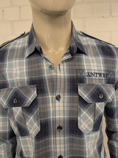 Antwrp overhemd. Blauw Grijs geruit. Maat L.