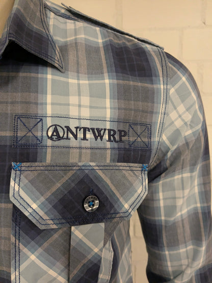 Antwrp overhemd. Blauw Grijs geruit. Maat L.