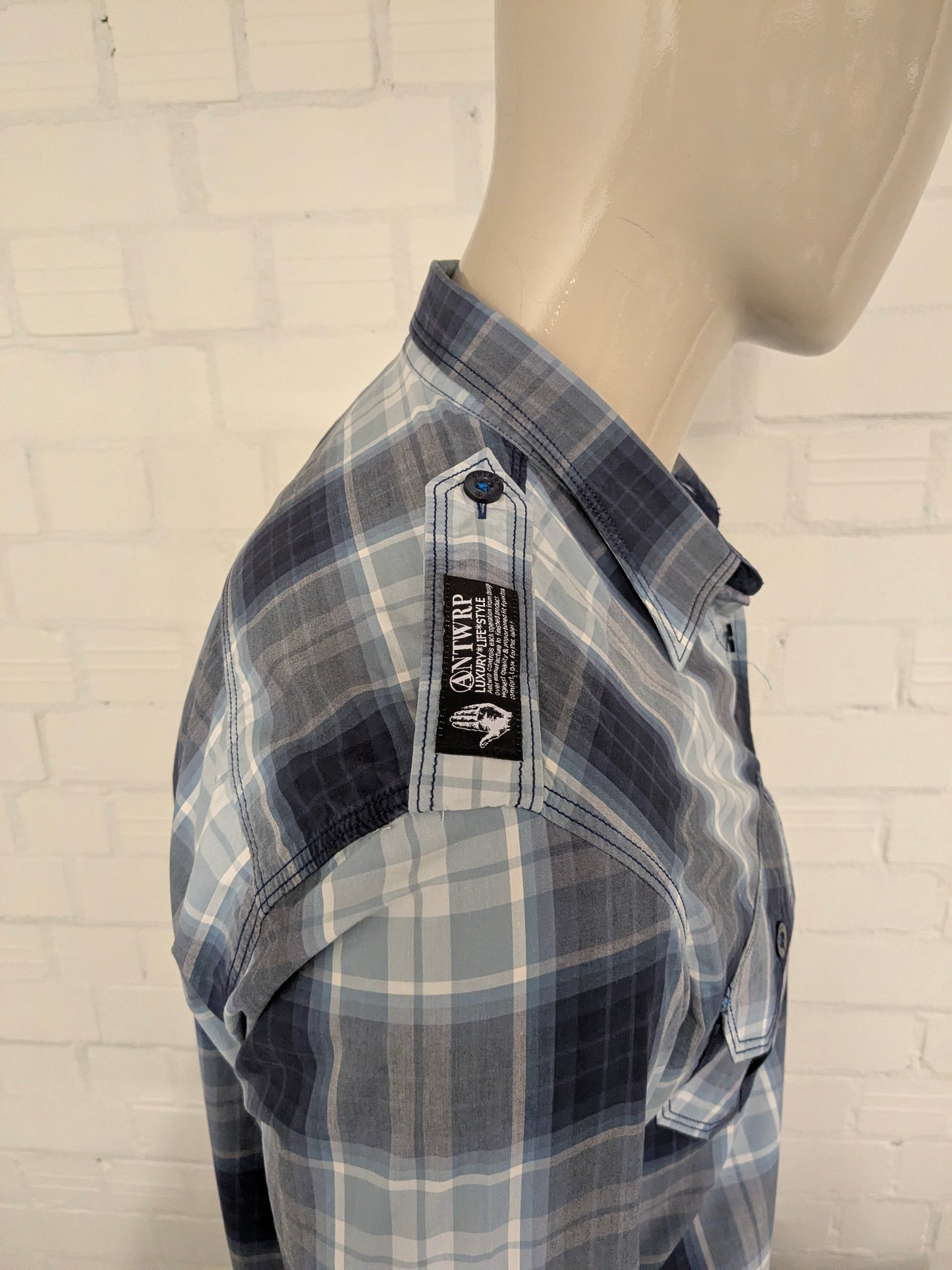 Antwrp overhemd. Blauw Grijs geruit. Maat L.