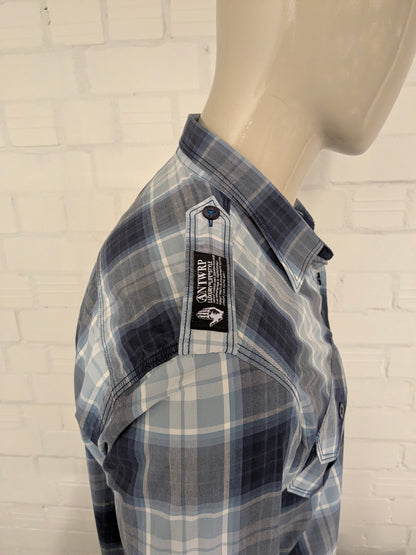 Antwrp overhemd. Blauw Grijs geruit. Maat L.
