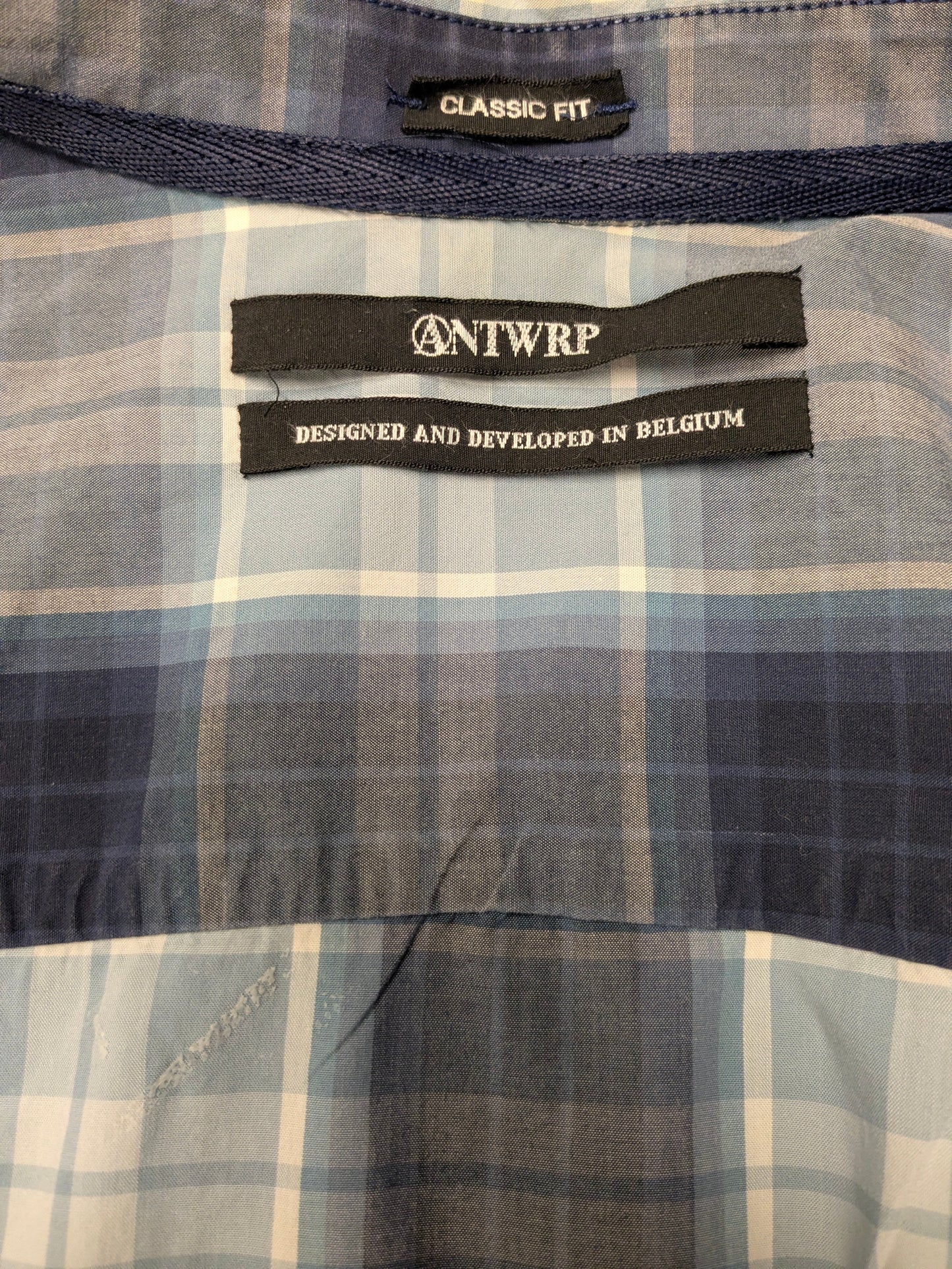 Antwrp overhemd. Blauw Grijs geruit. Maat L.