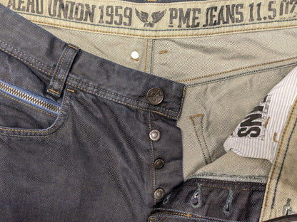 PME Legend-Jeans. Dunkelblau gefärbt. Größe B33 - L30. Typ Aero Union 1959.