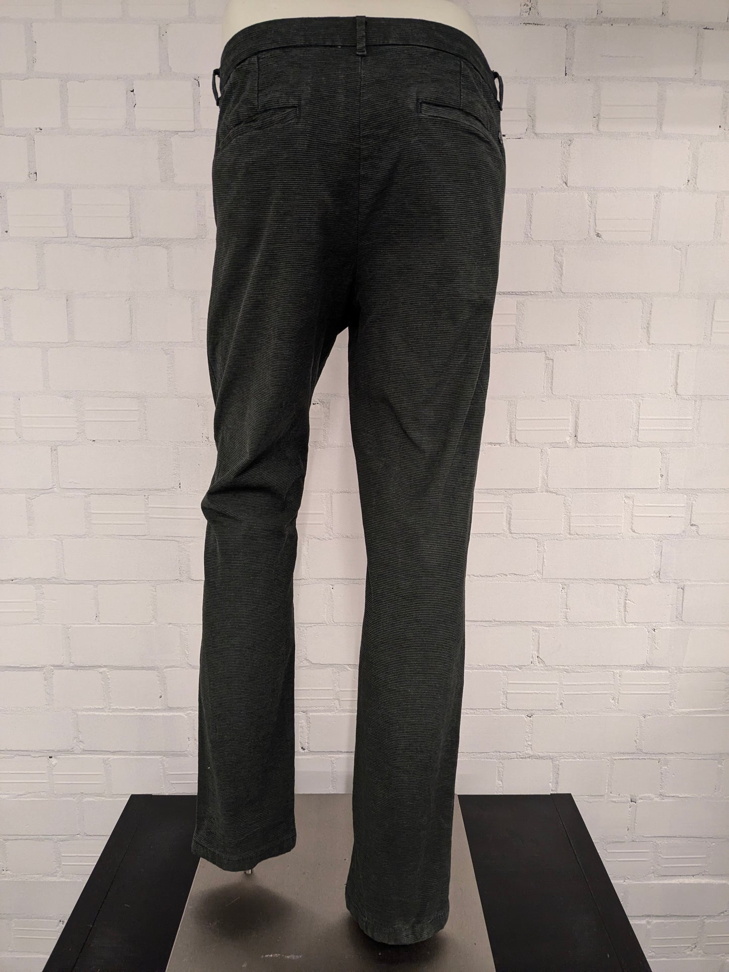 WE Pantalones / pantalones de moda. Verde Negro rayado. Tamaño W34 - L34. estirar.