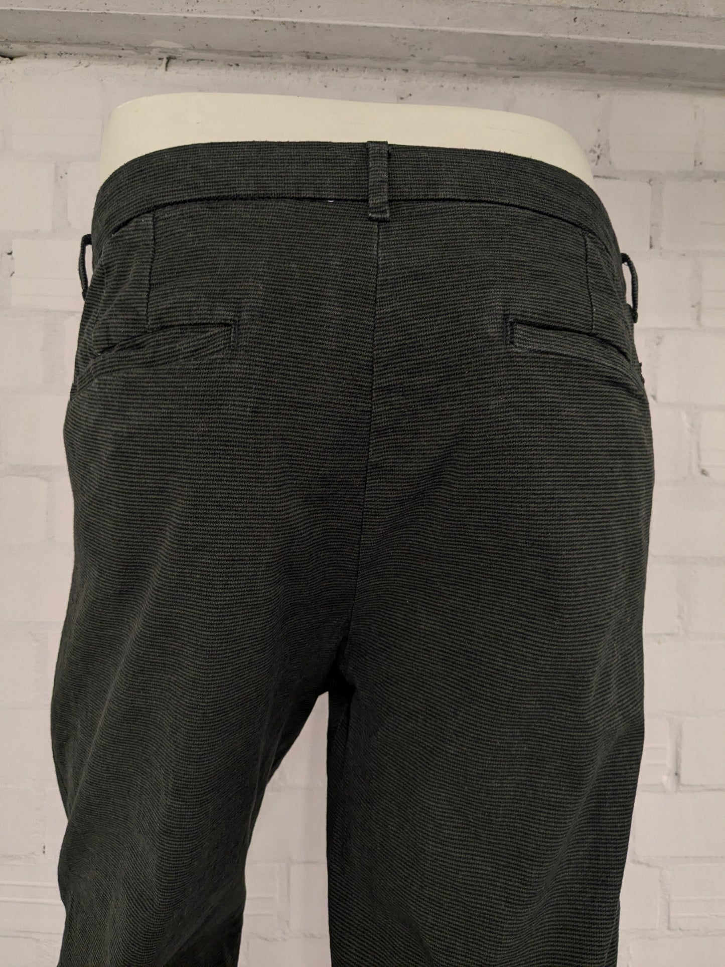 WE Pantalones / pantalones de moda. Verde Negro rayado. Tamaño W34 - L34. estirar.