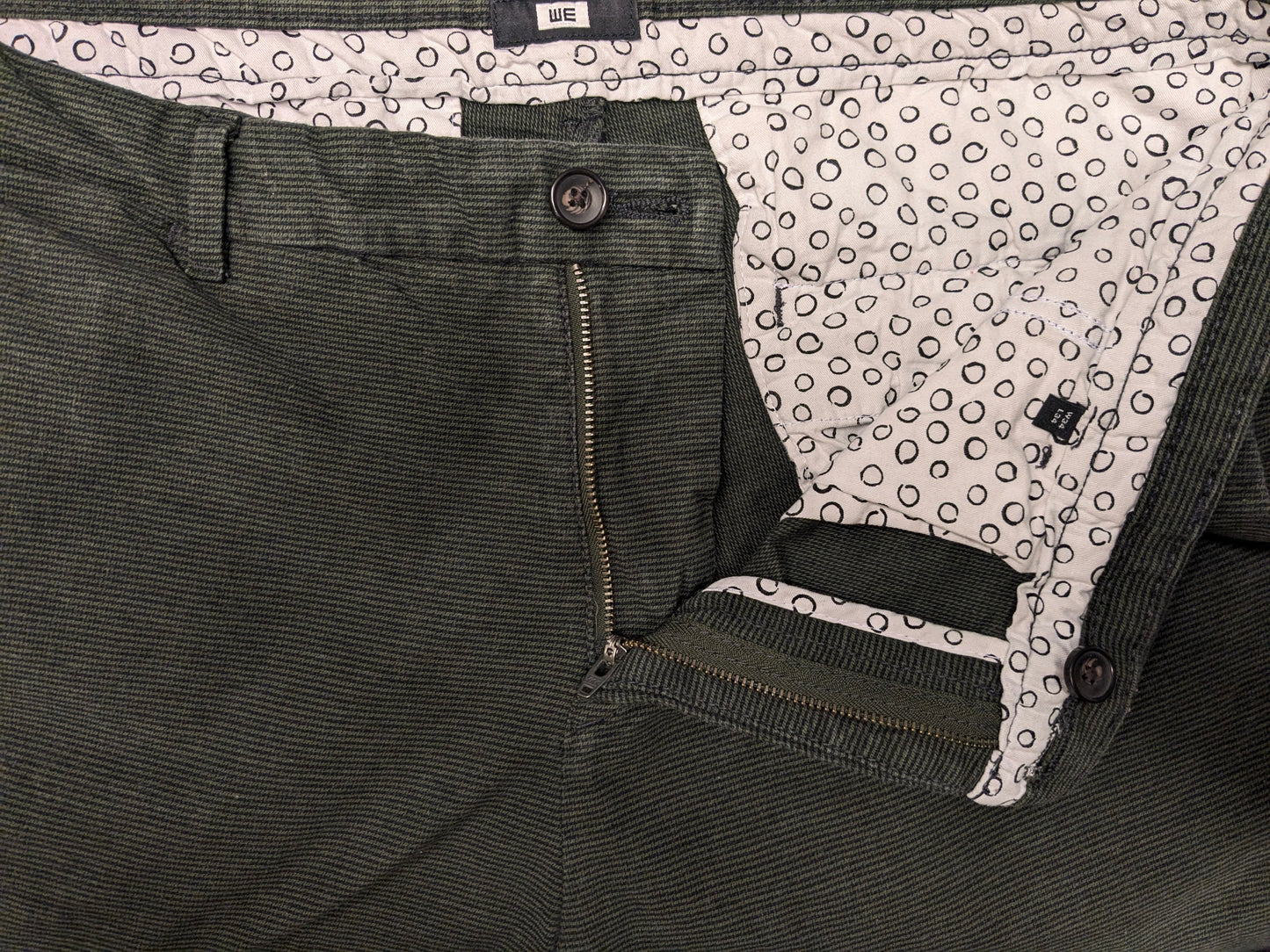WE Pantalones / pantalones de moda. Verde Negro rayado. Tamaño W34 - L34. estirar.